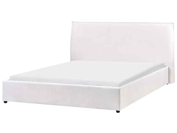 Seng Off-White Fløyel Polstring 160 x 200 cm Stor Klassisk Sengegavl Tre Lameller
