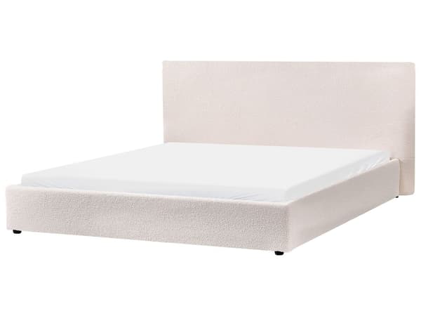 Seng Off-White Boucle Polstring 180 x 200 cm Stor Klassisk Sengegavl Tre Lameller
