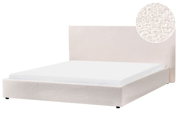 Seng Off-White Boucle Polstring 180 x 200 cm Stor Klassisk Sengegavl Tre Lameller