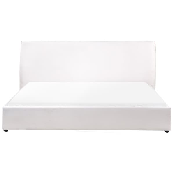 Seng Off-White Fløyel Polstring 180 x 200 cm Stor Klassisk Sengegavl Tre Lameller