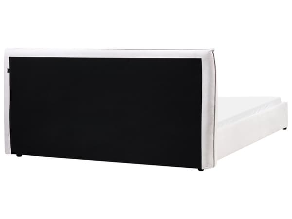 Seng Off-White Fløyel Polstring 180 x 200 cm Stor Klassisk Sengegavl Tre Lameller