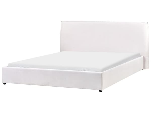 Seng Off-White Fløyel Polstring 180 x 200 cm Stor Klassisk Sengegavl Tre Lameller