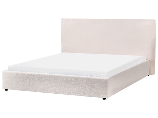 Seng Off-White Boucle Polstring 160 x 200 cm Stor Klassisk Sengegavl Tre Lameller