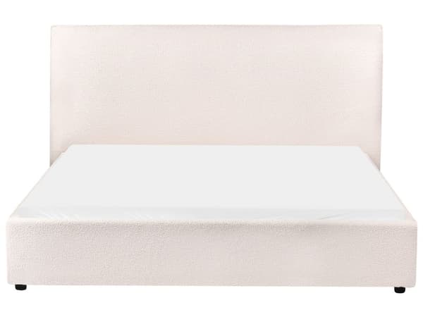Seng Off-White Boucle Polstring 160 x 200 cm Stor Klassisk Sengegavl Tre Lameller