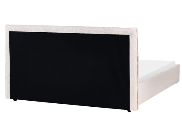 Seng Off-White Boucle Polstring 160 x 200 cm Stor Klassisk Sengegavl Tre Lameller