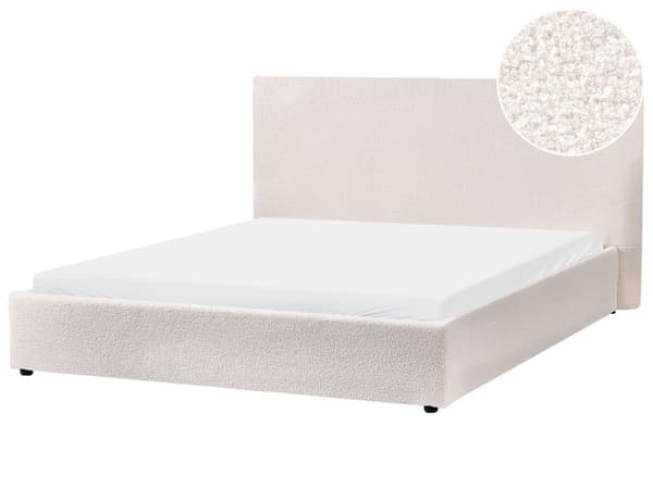 Seng Off-White Boucle Polstring 160 x 200 cm Stor Klassisk Sengegavl Tre Lameller