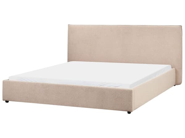 Seng Taupe Boucle Møbeltrekk 180 x 200 cm Stor Klassisk Sengegavl Tre Lameller