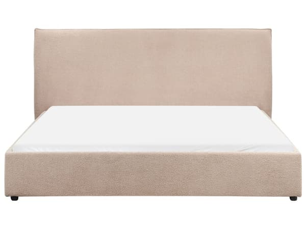 Seng Taupe Boucle Møbeltrekk 180 x 200 cm Stor Klassisk Sengegavl Tre Lameller