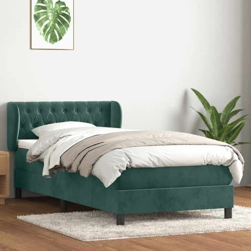 Ramsäng med madrass mörkgrön 90x220 cm sammet