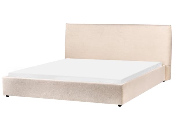 Seng Beige Boucle Polstring 180 x 200 cm Stor Klassisk Sengegavl med Tre Lameller