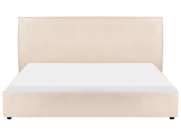 Seng Beige Boucle Polstring 180 x 200 cm Stor Klassisk Sengegavl med Tre Lameller