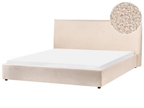Seng Beige Boucle Polstring 180 x 200 cm Stor Klassisk Sengegavl med Tre Lameller