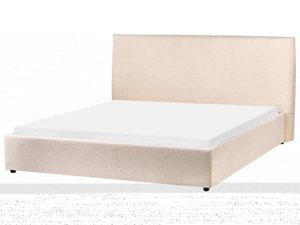 Seng Beige Boucle Polstring 160 x 200 cm Stor Klassisk Sengegavl med Tre Lameller