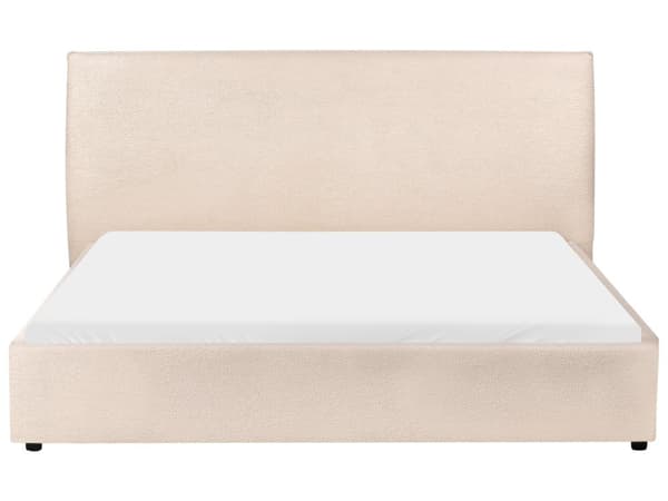 Seng Beige Boucle Polstring 160 x 200 cm Stor Klassisk Sengegavl med Tre Lameller