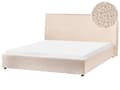 Miniatyrbilde 1 av 10: Seng Beige Boucle Polstring 160 x 200 cm Stor Klassisk Sengegavl med Tre Lameller