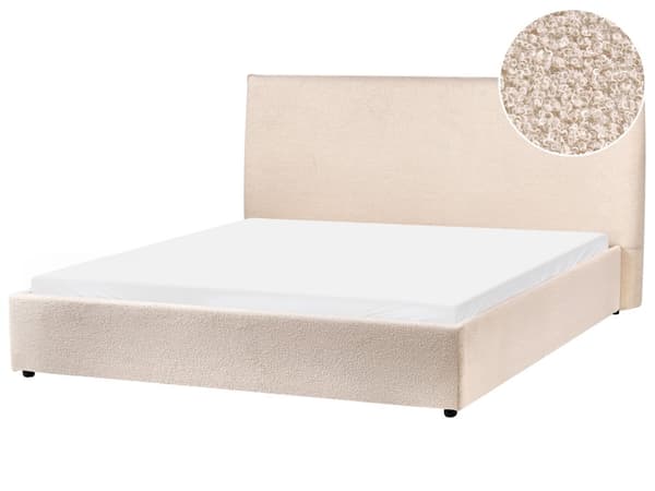 Seng Beige Boucle Polstring 160 x 200 cm Stor Klassisk Sengegavl med Tre Lameller