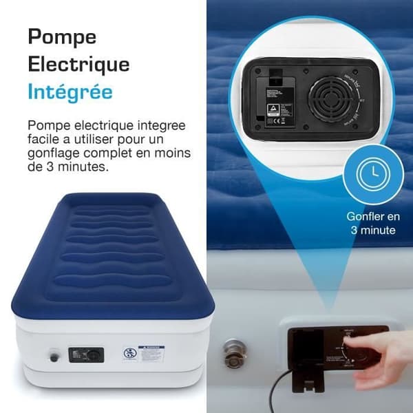 Active Era uppblåsbar madrass för 1 person, inbyggd elektrisk pump och kudde, utomhus och camping - 99 x 191 x 53 cm
