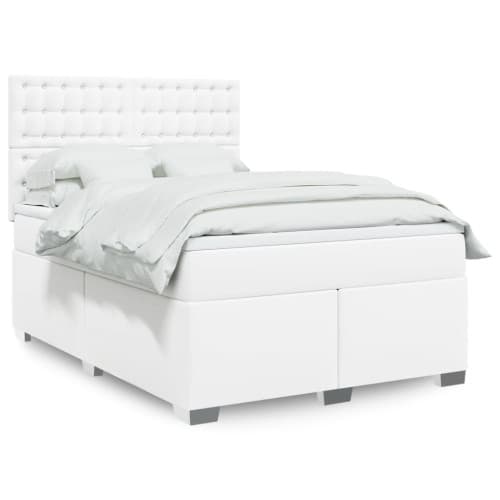 Ramsäng med madrass vit 160x200 cm konstläder