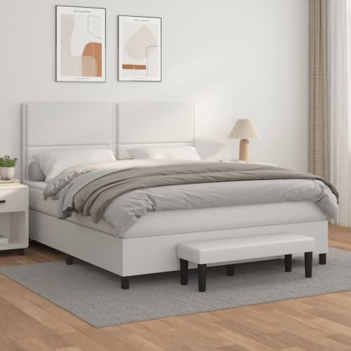 Ramsäng med madrass vit 160x200 cm konstläder