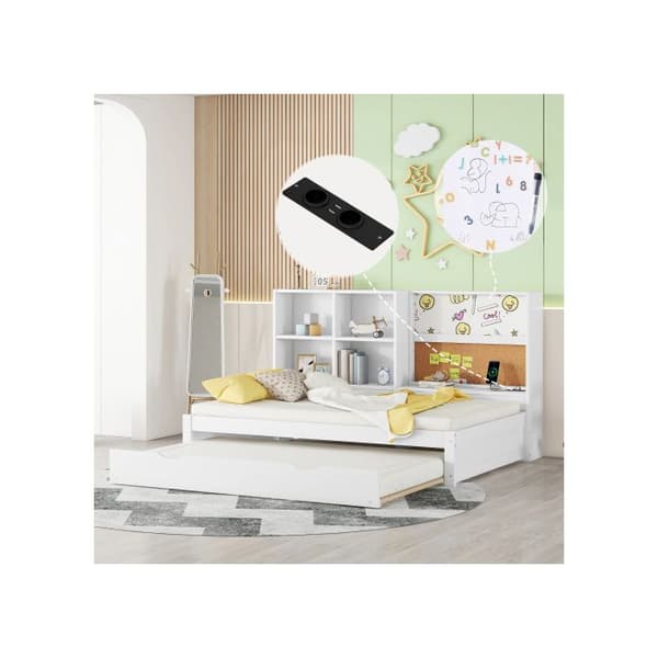 90*200 cm sängsoffa med utdragbar säng, USB-laddningsuttag, ritplatta, flera förvaringsfack, vit