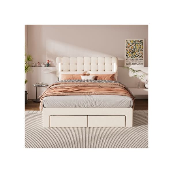 Säng 140*200 cm, med belysning på båda sidor om sängen och fyra lådor i slutet av sängen, färg beige.