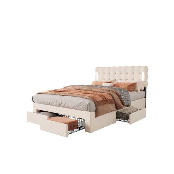 Säng 140*200 cm, med belysning på båda sidor om sängen och fyra lådor i slutet av sängen, färg beige.