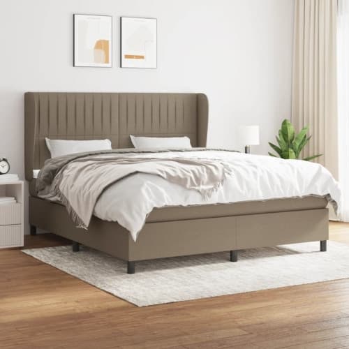 Ramsäng med madrass taupe 160x200 cm tyg