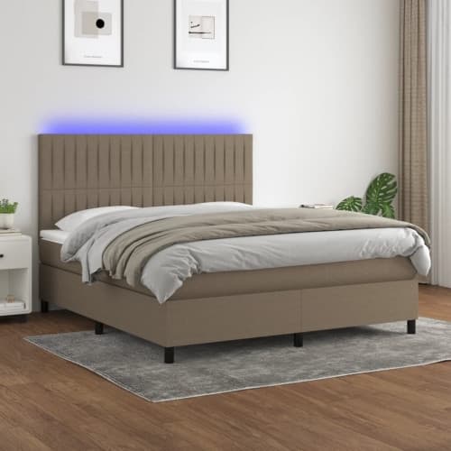 Ramsäng med madrass & LED taupe 160x200 cm tyg