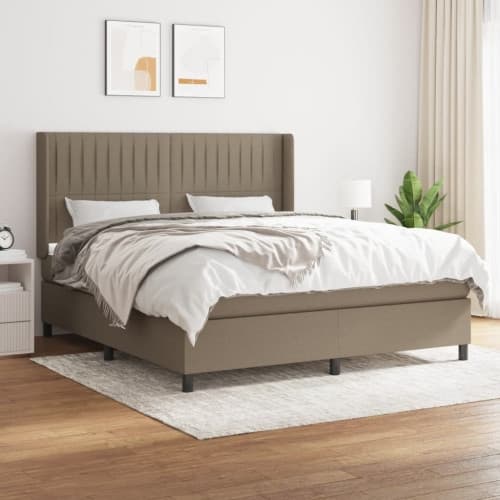 Ramsäng med madrass taupe 160x200 cm tyg