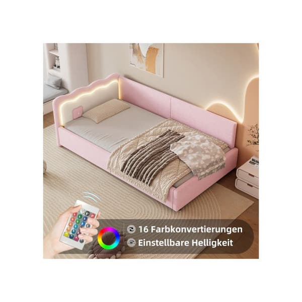 Dagbädd, 90*200 cm, säng med ribbbotten (utan madrass), non-woven, rosa