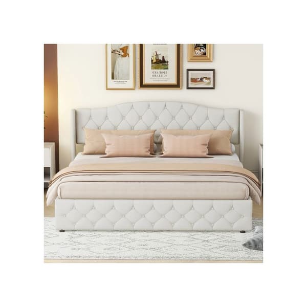 180 x 200 Lit plat multifunktionell med hydrauliskt stöd, Beige