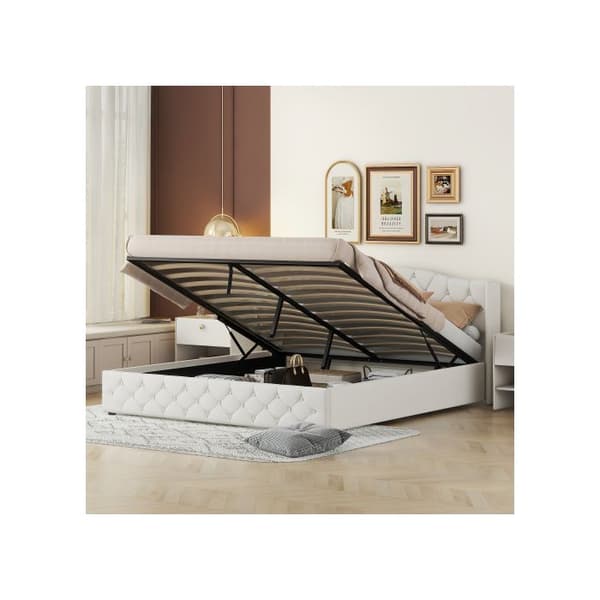 180 x 200 Lit plat multifunktionell med hydrauliskt stöd, Beige