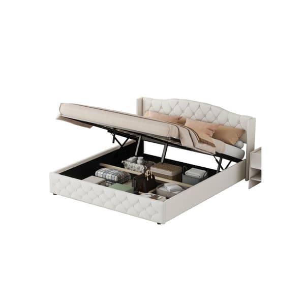 180 x 200 Lit plat multifunktionell med hydrauliskt stöd, Beige