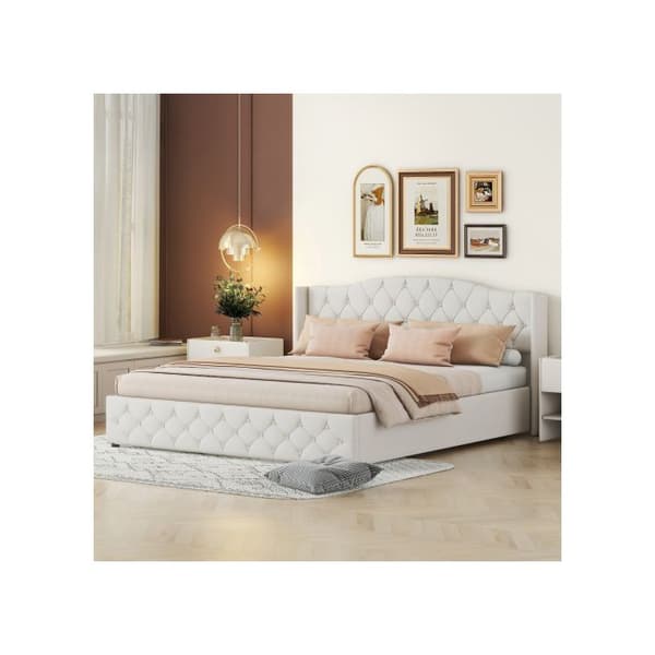 180 x 200 Lit plat multifunktionell med hydrauliskt stöd, Beige