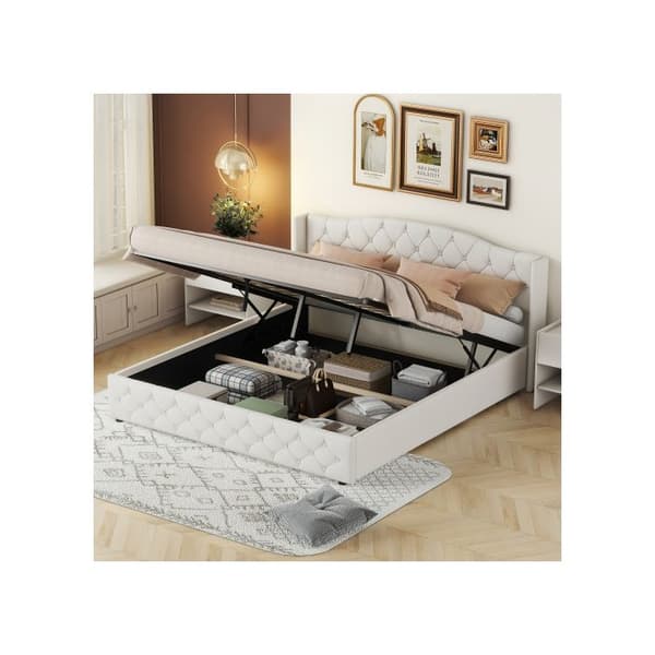 180 x 200 Lit plat multifunktionell med hydrauliskt stöd, Beige