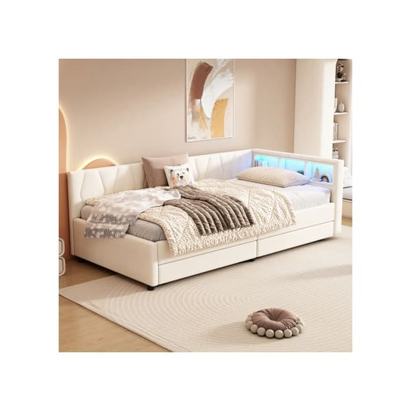 Soffa-säng, 90*200 cm, Säng med lameller (utan madrass), Linne, Beige