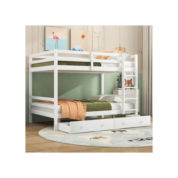 140*200cm Bunk beds Barnsängar med lådor, förvaringsutrymme, höga räcken, vit