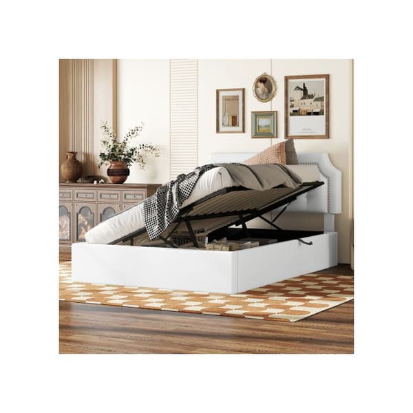 140*200cm platt säng, vadderad säng, tvåvägshydraulisk säng, minimalistisk design, elegant vaddering, vit