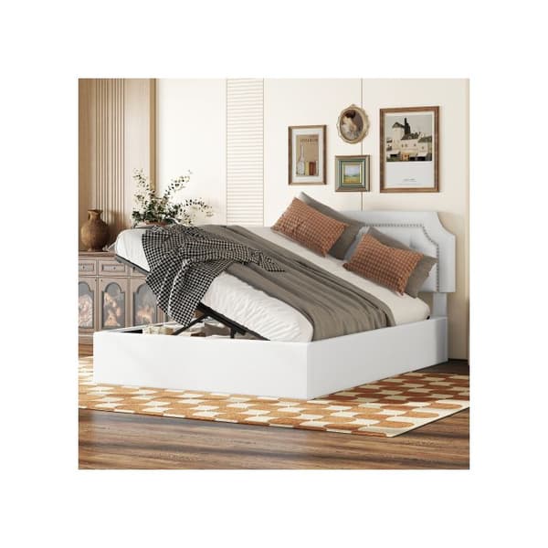 140*200cm platt säng, vadderad säng, tvåvägshydraulisk säng, minimalistisk design, elegant vaddering, vit