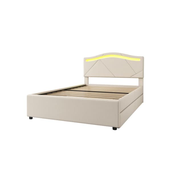 Bäddsoffa, 90x200 cm, med ribbotten (utan madrass), fjärrkontroll för inomhusbelysning, beige