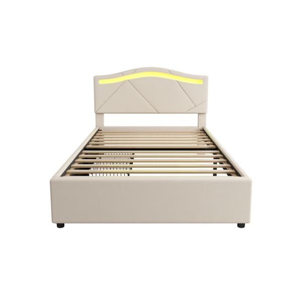 Bäddsoffa, 90x200 cm, med ribbotten (utan madrass), fjärrkontroll för inomhusbelysning, beige