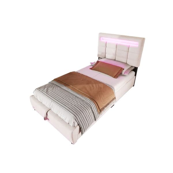 Madrassäng med stoppning, 90*200 cm, utan madrass, med USB-uttag, linne, beige