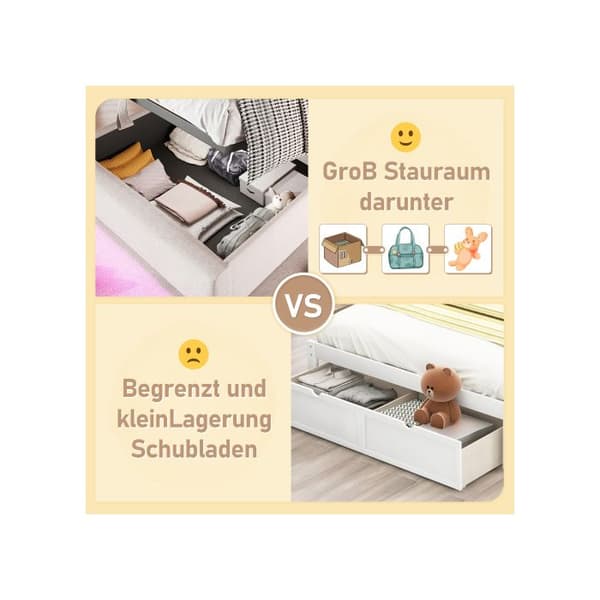 Madrassäng med stoppning, 90*200 cm, utan madrass, med USB-uttag, linne, beige