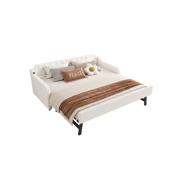 Sängsoffa 90*200cm, dagbädd, med utdragbar säng, USB-uttag, beige