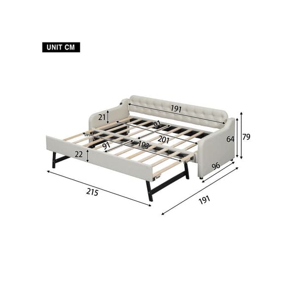 Sängsoffa 90*200cm, dagbädd, med utdragbar säng, USB-uttag, beige