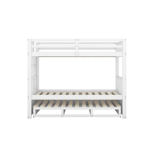 Högt junior säng 90x200cm med stege, utdragbar säng och 3 lådor, vit