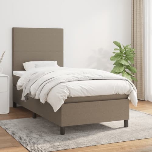 Ramsäng med madrass taupe 90x190 cm tyg