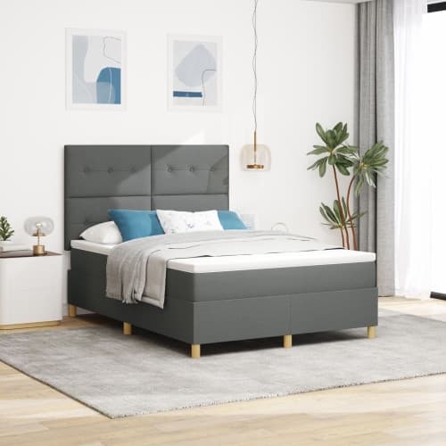 Box Spring Säng med Madrass Mörkgrå 140x190 cm Tyg