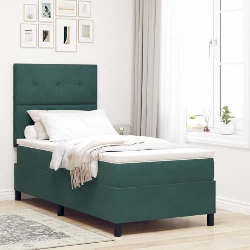 Resårsäng med madrass 90x200 cm mörkgrön sammet