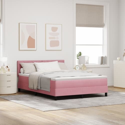 Resårsäng med madrass 140x200 cm rosa sammet